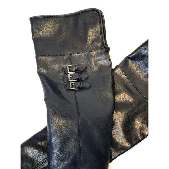 MIA Farley Over The Knee Heeled Boots Solid Black Buckle Accent Side Zip Sz 6.5 - Picture 6 of 11